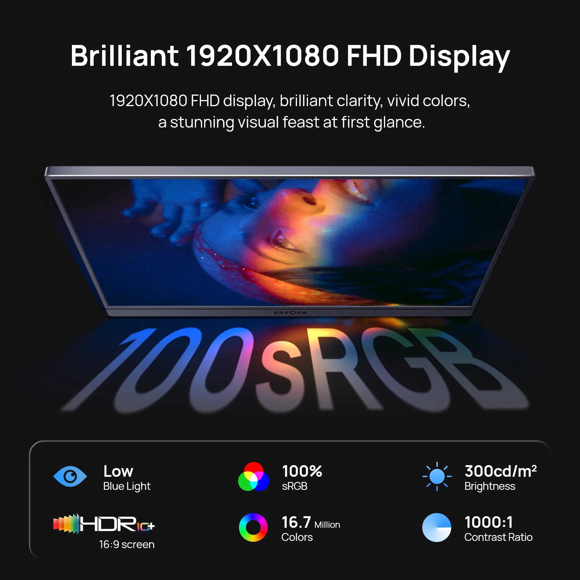 ARZOPA 16.1 inch 1920×1080 Portable Monitor HDR10 60HZ 100% PS5/XBOX/PC