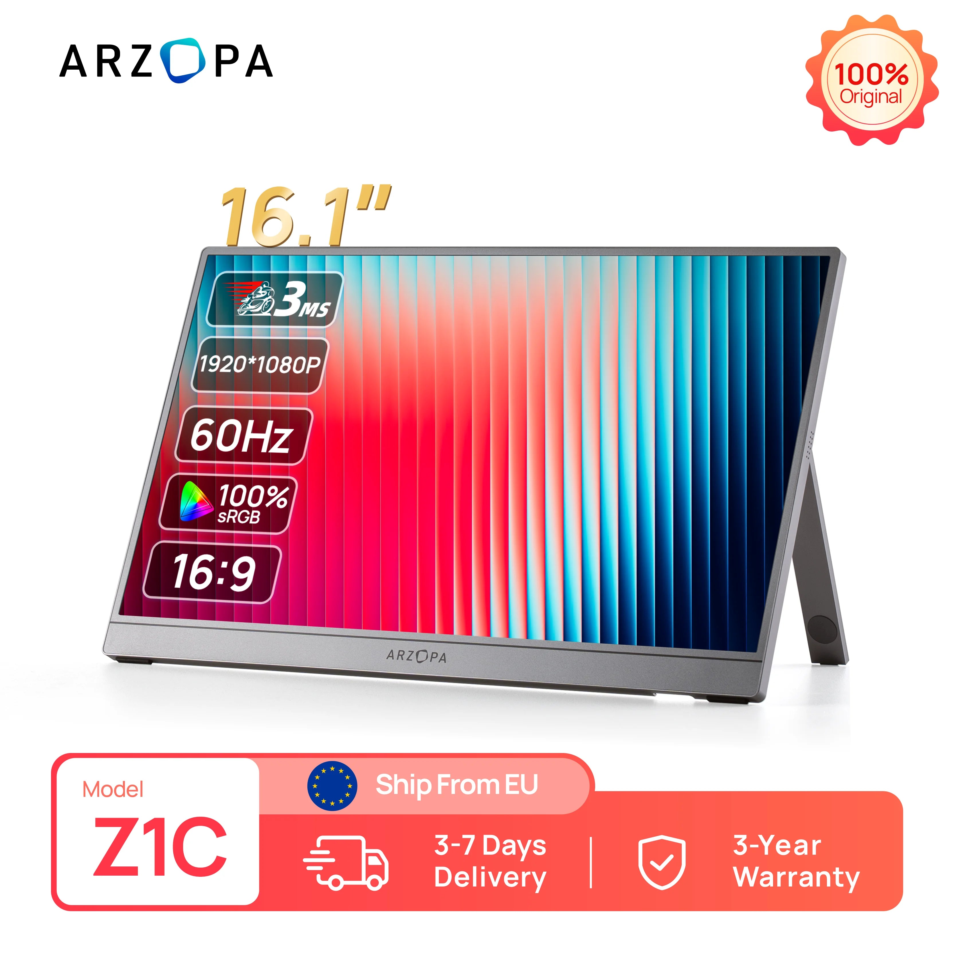 ARZOPA 16.1 inch 1920×1080 Portable Monitor HDR10 60HZ 100% PS5/XBOX/PC